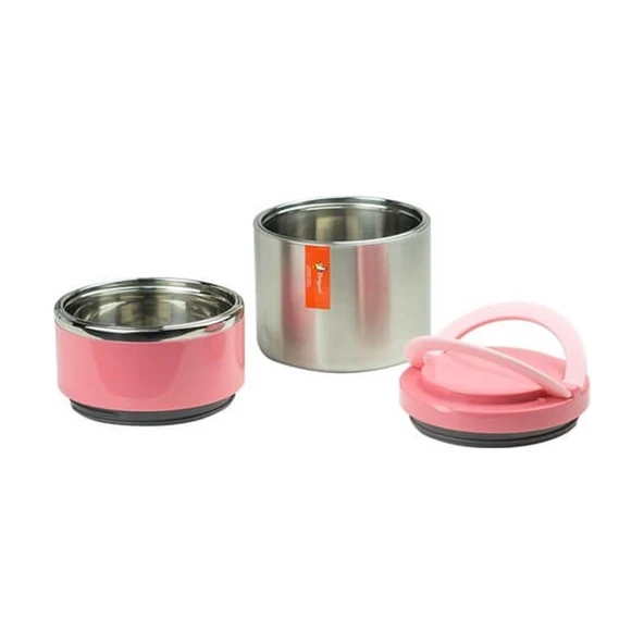 PENGUEN 1302 ÇELİK YEMEK TERMOSU PEMBE VAKUMLU SEFER TASI 2 KATLI - 2