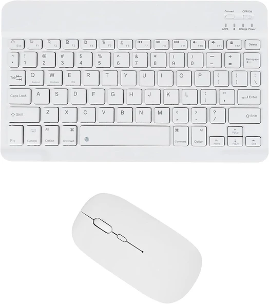 Oteeto Tab12 Pro 10.1" Uyumlu Bluetooth Şarj Edilebilir Klavye Mouse Seti - Beyaz