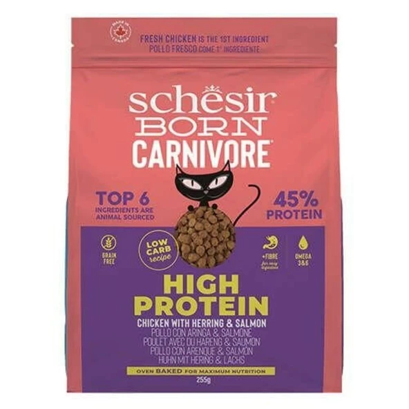 Schesir Born Carnivore Somon Ringa Balıklı ve Tavuklu Yetişkin Kedi Maması 255gr