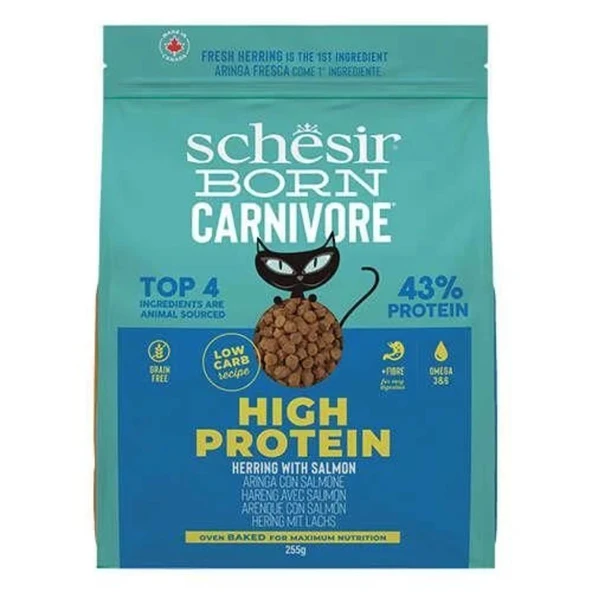 Schesir Born Carnivore Somonlu ve Ringa Balıklı Yetişkin Kedi Maması 255gr