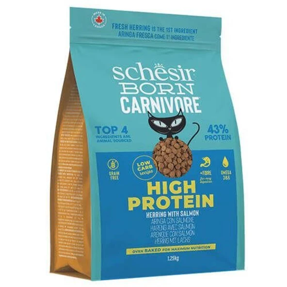 Schesir Born Carnivore Somonlu ve Ringa Balıklı Yetişkin Kedi Maması 1,25kg - 2