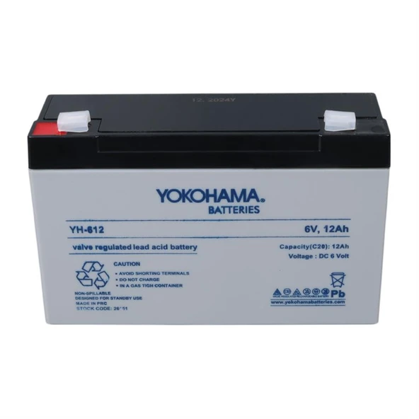 Ayt Yokohama YH- 612 6 Volt 12 Amper Akü 150x50x94 mm Yeni Tarihli Taze Akü - 7