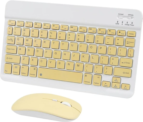 Lenovo Tab M10 TB311FU ZAEH0039TR 10.1" Uyumlu Kablosuz Bluetooth Şarjlı Klavye Mouse Seti - Sarı