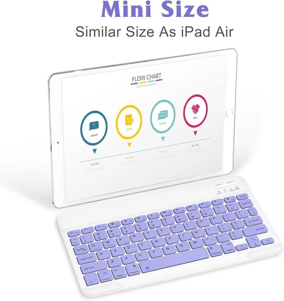 Samsung Galaxy Tab Active 5 SM-X306B 8" Uyumlu Kablosuz Bluetooth Şarj Edilebilir Klavye - Mor - 2