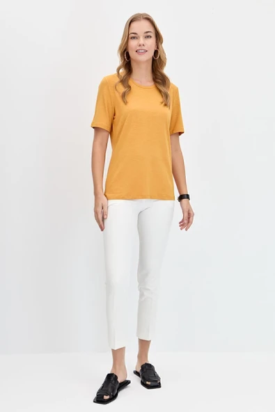 DESEN TRİKO Oversize Minimalist Yuvarlak Yaka Kadın T-Shirt - Kısa Kol - 2