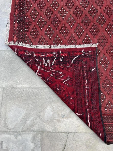 188x337 cm Büyük Kırmızı Tonlu Türk Kilimi, Şık Desenli El Dokuma Vintage Halı, Bohem Ev Dekoru Yün Kilim - 5