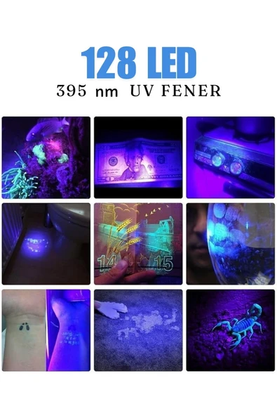 UV-206 Mor Işık UV El Feneri, 395 NM 128 LED - 4