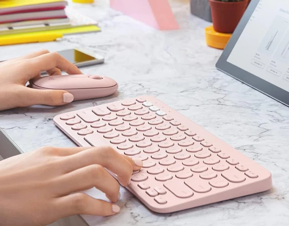 Doogee T40 Pro 12" Uyumlu Kablosuz Bluetooth Pilli Klavye Mouse Seti - Pembe - Resim 4