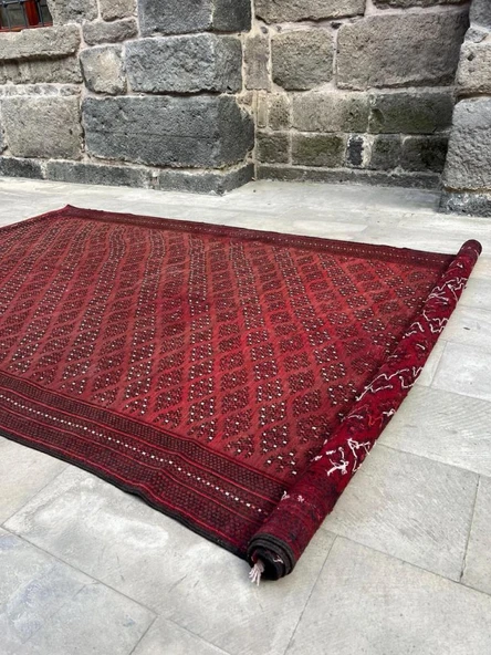 188x337 cm Büyük Kırmızı Tonlu Türk Kilimi, Şık Desenli El Dokuma Vintage Halı, Bohem Ev Dekoru Yün Kilim - 2