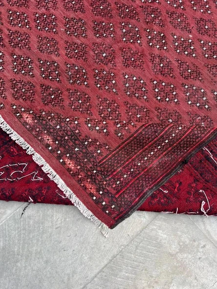 188x337 cm Büyük Kırmızı Tonlu Türk Kilimi, Şık Desenli El Dokuma Vintage Halı, Bohem Ev Dekoru Yün Kilim - 3