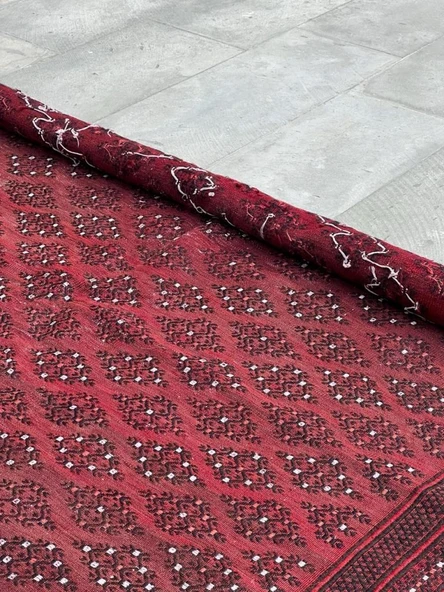 188x337 cm Büyük Kırmızı Tonlu Türk Kilimi, Şık Desenli El Dokuma Vintage Halı, Bohem Ev Dekoru Yün Kilim - 4