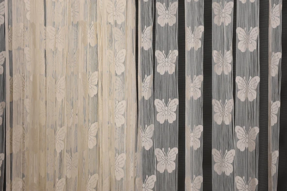 KELEBEK  MODEL KREM RENK İP PERDE HAZIR DÜĞMELERİ DİKİLMİŞ İP PERDE 100*280 cm - Resim 6