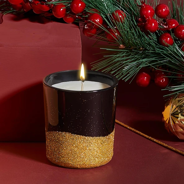 Selka Home 3'lü Christmas Simli Tasarım Cam Bardak Kokulu Candle Mum 110 gr - 2
