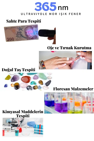 UV-101 Ultraviyole Mor Işık Fener, 365 nm Uv El Feneri - 4
