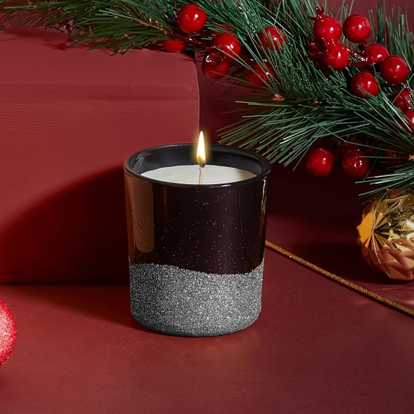 Selka Home 3'lü Christmas Simli Tasarım Cam Bardak Kokulu Candle Mum 110 gr - 6