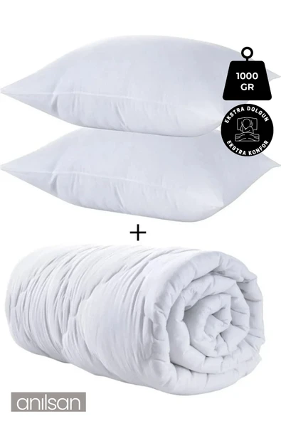 Çift Kişilik Silikon Yorgan +2 Mikrofiber Yastık Seti 1000GR