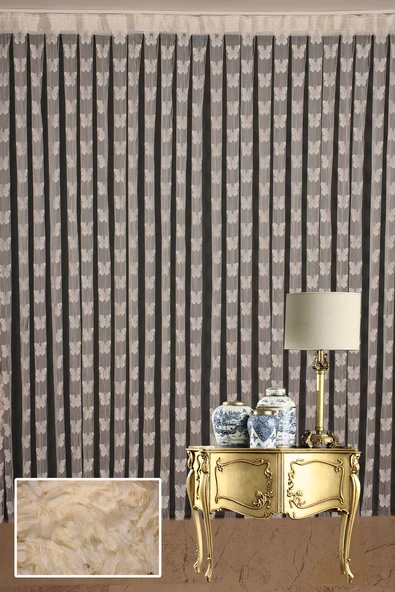 KELEBEK  MODEL KREM RENK İP PERDE HAZIR DÜĞMELERİ DİKİLMİŞ İP PERDE 100*280 cm - Resim 3