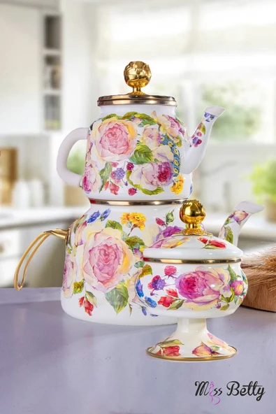 Miss Betty Emaye Çaydanlık Ve Şekerlik Takımı Rose Deluxe - 1