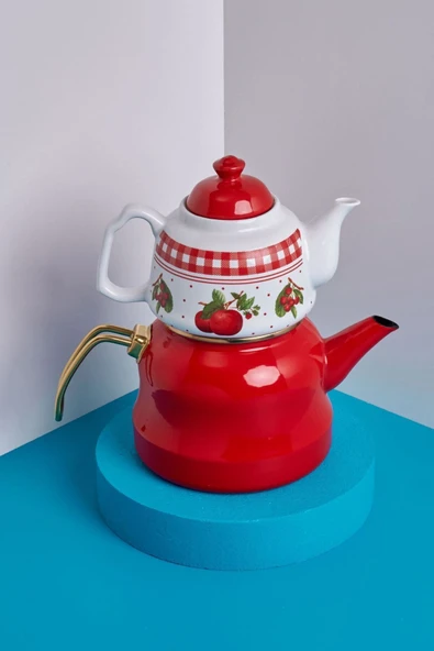 Miss Betty MELA ROSSA 2.6 LT EMAYE PORSELEN DEMLİKLİ ÇAYDANLIK - Resim 3