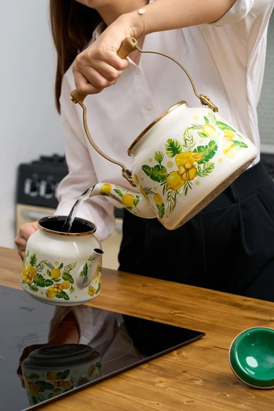 Miss Betty Emaye Ahşap Saplı Çaydanlık Citrus - Resim 2