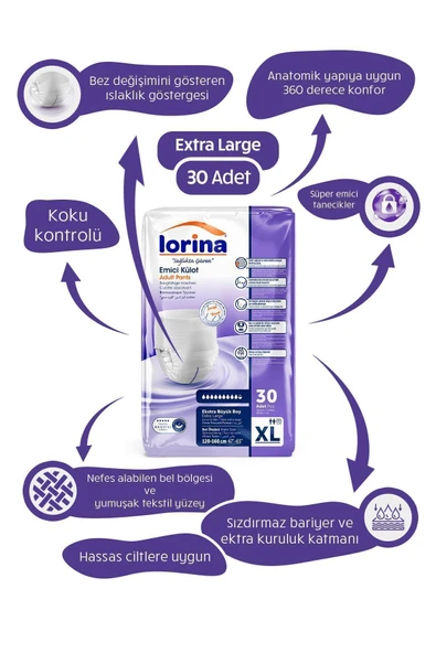 Lorina Emici Külot Ekstra Büyük Boy XL 30'lu Hasta Bezi