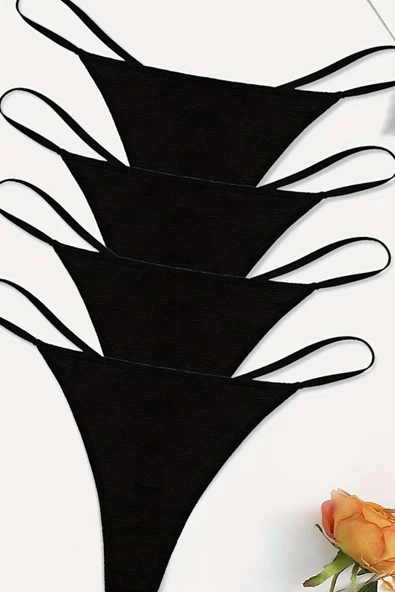 Aria's Closet 4'lü Süprem Penye Tanga String Siyah
