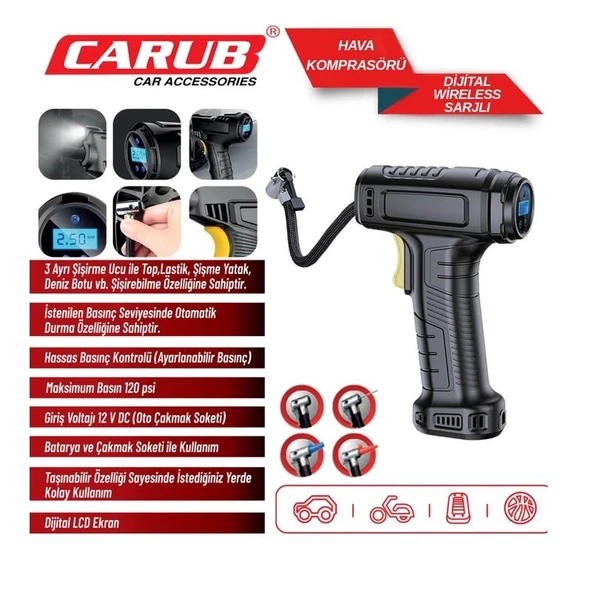 Carub Hava Kompresörü Dijital Wireless Şarjlı - 2