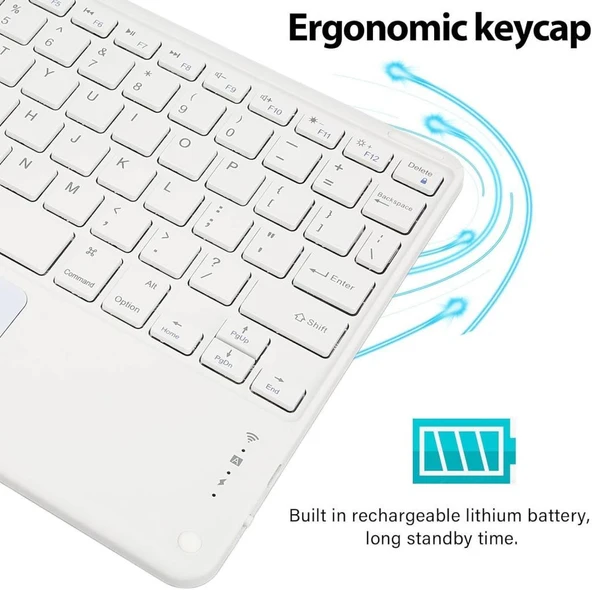 Everest Everpad Insane V10 10.1" Uyumlu Kablosuz Bluetooth Şarjlı TouchPad'li Klavye - Beyaz - 7