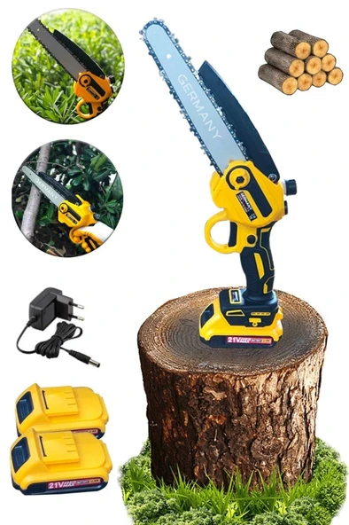 Germany Style 21V Çift Akülü Budama Testeresi En Uzun Palalı 24 Cm Eldiven Gözlük Hediyeli - 2