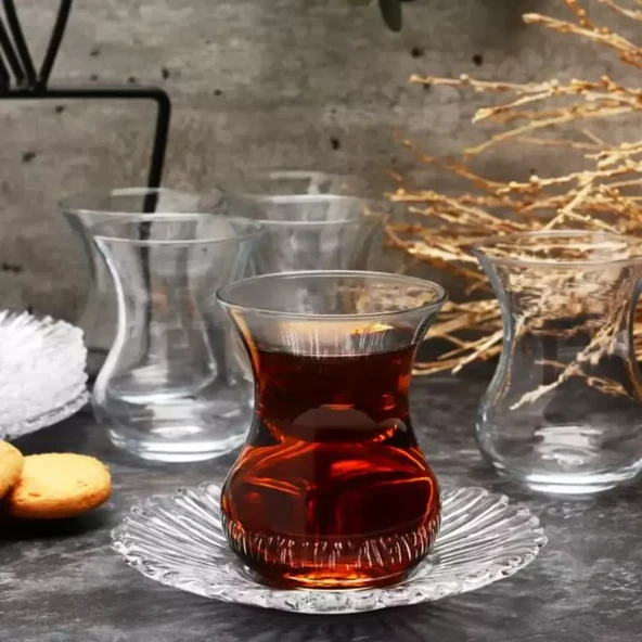Paşabahçe Aurora Çay Takımı, 12 Parça - 155 ml Bardak ve Tabak Seti, 95961