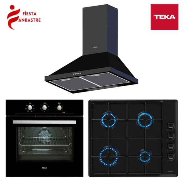 TEKA CHEF 3 SİYAH ANKASTRE SET ( HE 715 BK FIRIN + HLX 640 OCAK + DBT 60 DAVLUMBAZ )