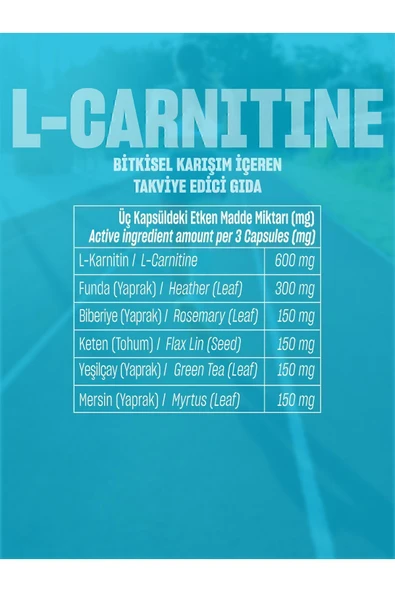 Talya L-carnitine, L-karnitinli Bitkisel Karışım Içeren Takviye Edici Gıda, 60 Kapsül - Resim 2