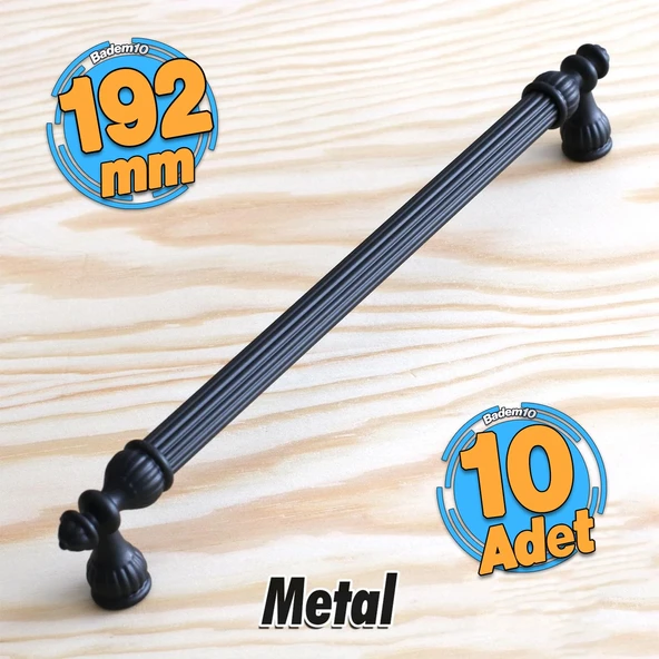 10 Adet Şah Kulp Mobilya Mutfak Dolabı Çekmece Dolap Kulpları Kapak Kulpu Kulbu Siyah 192 mm Metal