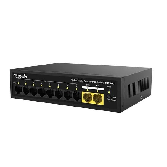 TENDA 10port 100w 8port PoE SG110PC GIGABIT 2-Uplink Yönetilemez Switch - Resim 2