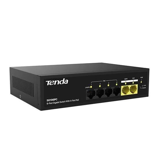 TENDA 6port 55w 4port PoE SG106PC GIGABIT 2GE Uplink Yönetilemez Switch - Resim 3