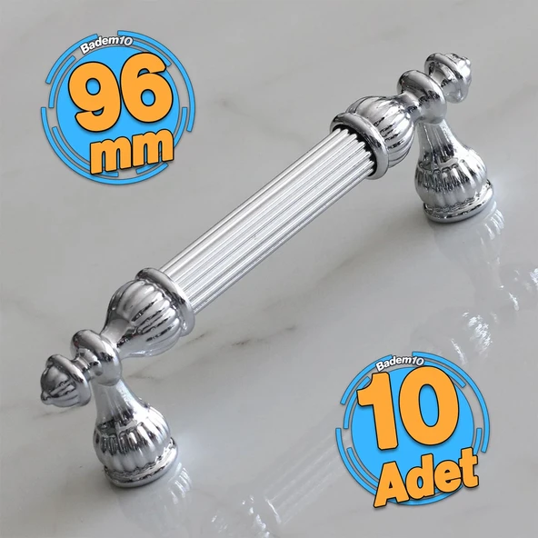 10 Adet Şah 96 mm Krom Renk Kulp Metal Mobilya Dolap Çekmece Kapak Mutfak Kulplar Kulbu Dolabı Kulpu