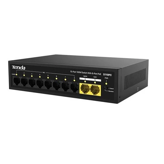 TENDA 10port 80w 8port PoE S110PC 10/100 2-Uplink Yönetilemez Switch - Resim 2