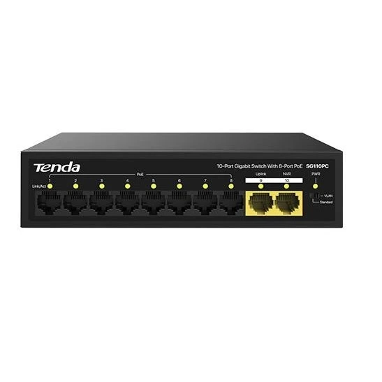 TENDA 10port 100w 8port PoE SG110PC GIGABIT 2-Uplink Yönetilemez Switch ürün görseli