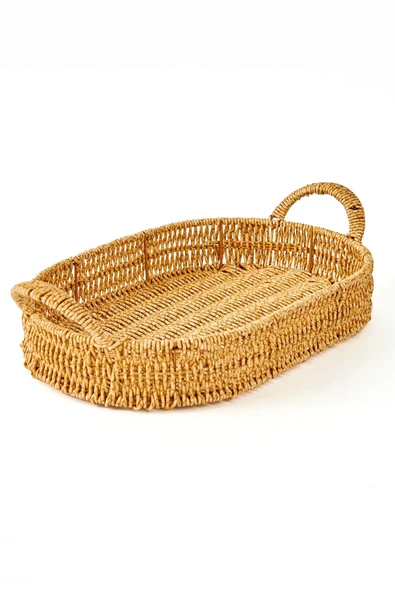 Nishev.com Evini Sev Oval 3'lü Hasır Tepsi Servis Sunum Tepsisi Organizer Düzenleyici Servis Tepsi Seti - 4