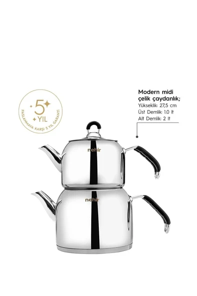 Nehir Modern Midi Orta Boy Çelik Çaydanlık Takımı