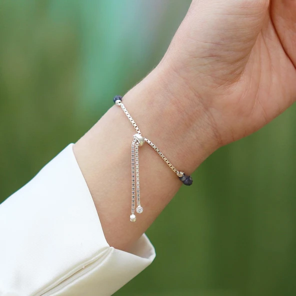 Safir Taşlı Asansörlü Gümüş Bileklik - Resim 6