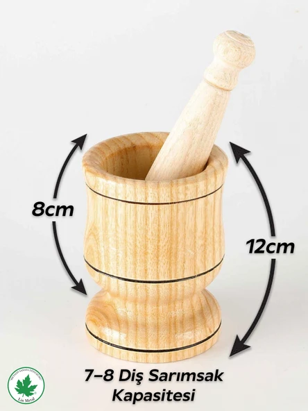 Ahşap Havan Sarımsak Döveceği Büyük Boy 12 Cm, 7 Diş Sarımsak Kapasite, Hakiki Ahşap Ezici - Resim 3