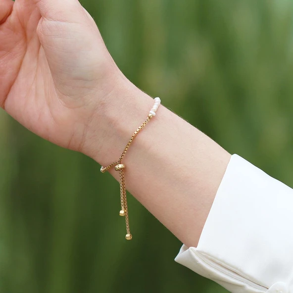 İncili Asansörlü Gümüş Bileklik - Resim 3