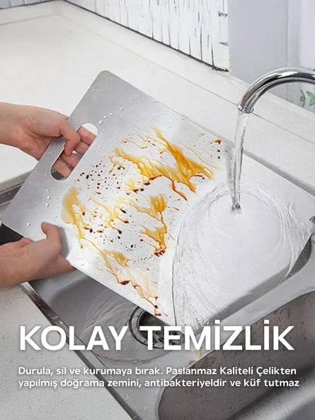 Paslanmaz Çelik Kesme Tahtası, Antibakteriyel, 304 Kalite, Sağlıklı Kesim Tahtası, Metal Kesim Tahtası, Paslanmaz Çelik Kesim Panosu - 4