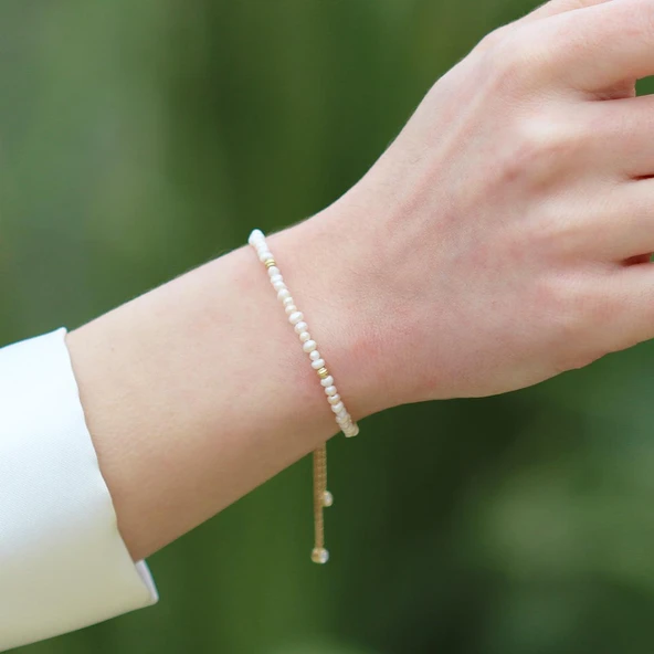 İncili Asansörlü Gümüş Bileklik - Resim 2