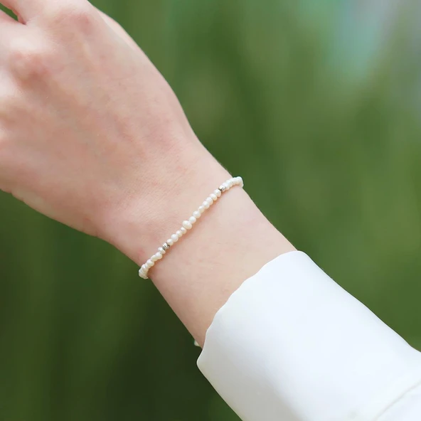 İncili Asansörlü Gümüş Bileklik - Resim 5