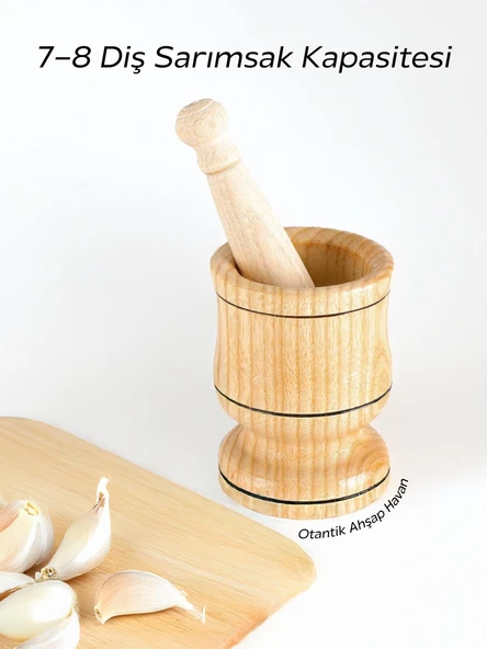 Ahşap Havan Sarımsak Döveceği Büyük Boy 12 Cm, 7 Diş Sarımsak Kapasite, Hakiki Ahşap Ezici - Resim 4
