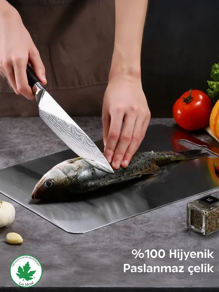 Paslanmaz Çelik Kesme Tahtası, Antibakteriyel, 304 Kalite, Sağlıklı Kesim Tahtası, Metal Kesim Tahtası, Paslanmaz Çelik Kesim Panosu - Resim 2