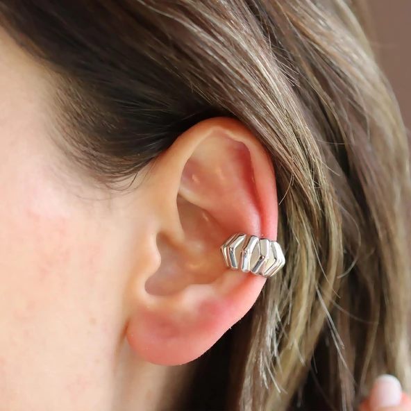 Trend Bombeli Cuff Gümüş Küpe - Resim 4