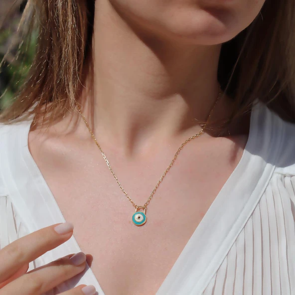 Nazar Boncuklu Mine Işli Gold Kaplama Gümüş Kolye ürün görseli 1